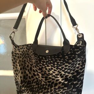 Longchamp Black and Cream Animal Print Shoulder Bag